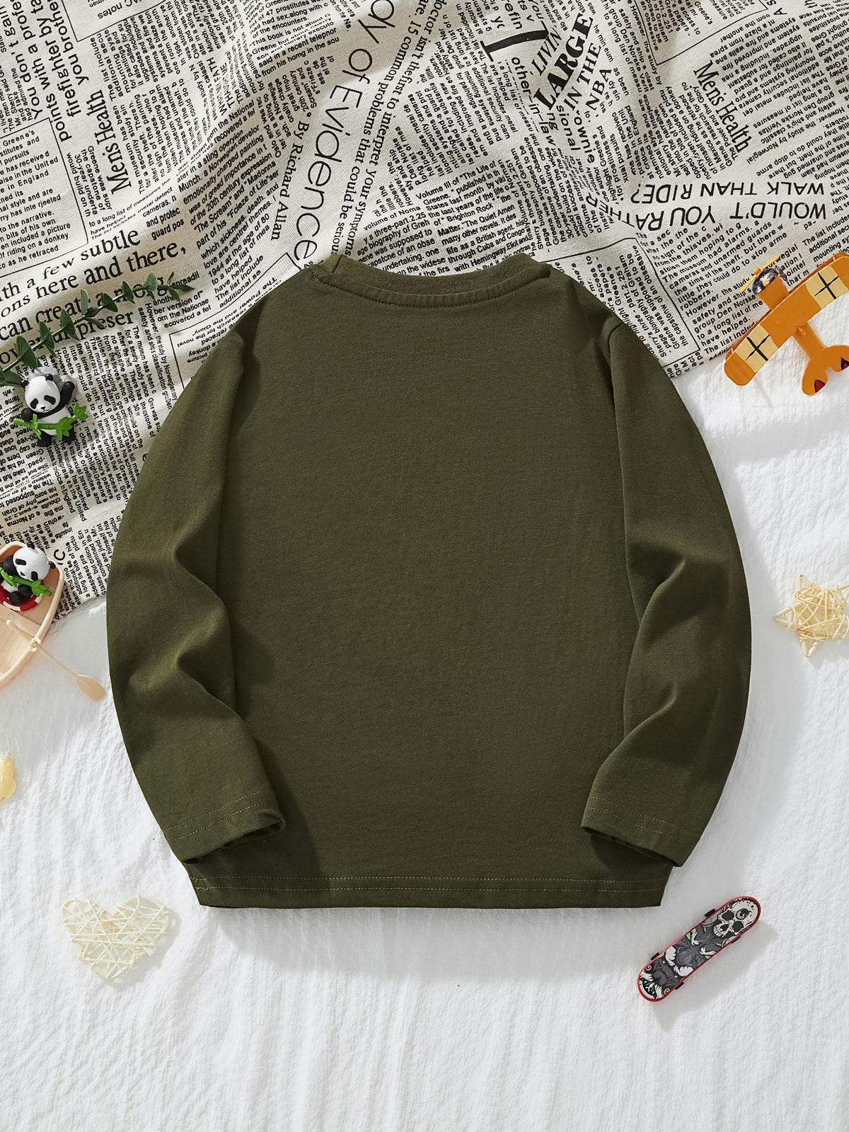 [WHOLESALE ONLY - CONTACT TO ORDER] Boys 100% Combed Cotton Glow-in-the-Dark Dinosaur Skeleton Long Sleeve T-Shirt (Army Green) [KW-236]