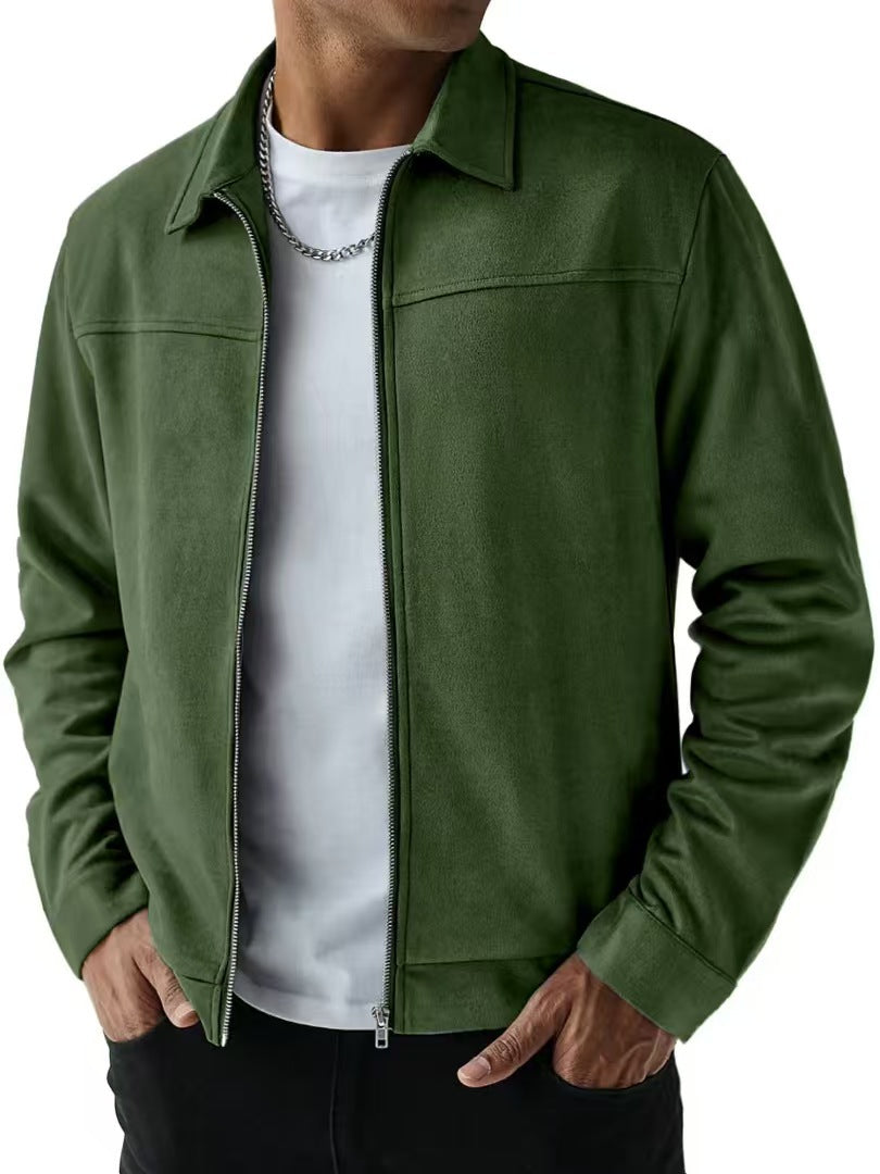 [WHOLESALE ONLY - CONTACT TO ORDER] Men's Classic Turn-Down Collar Faux Suede Zip-Up Harrington Bomber Jacket [AW-251]