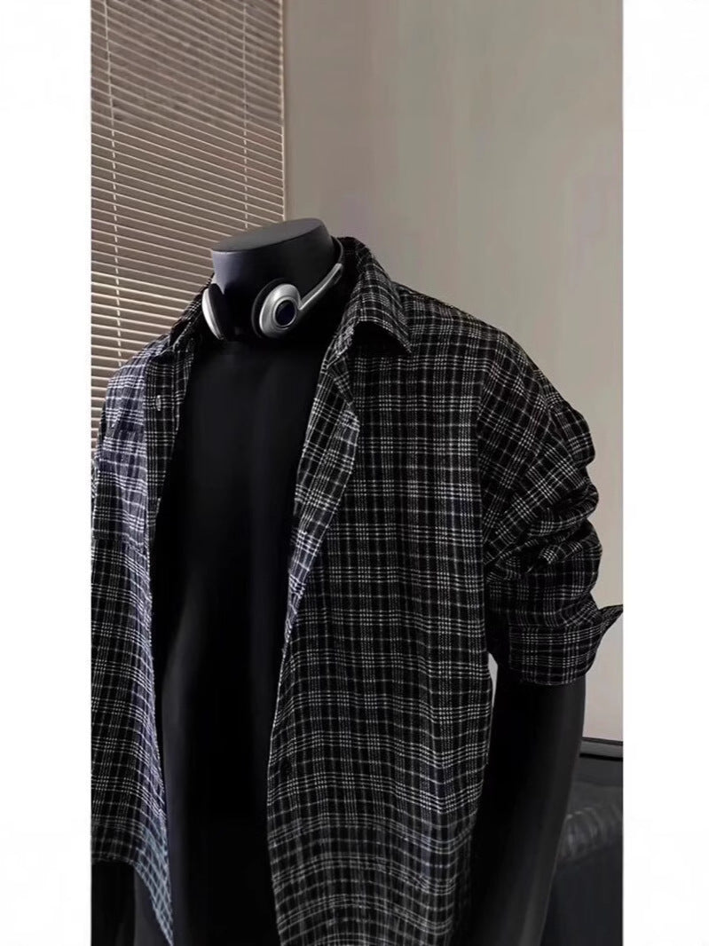 Men’s Brushed Plaid Shirt – Brown Check Layering Piece, Casual Relaxed Fit[NA-006]