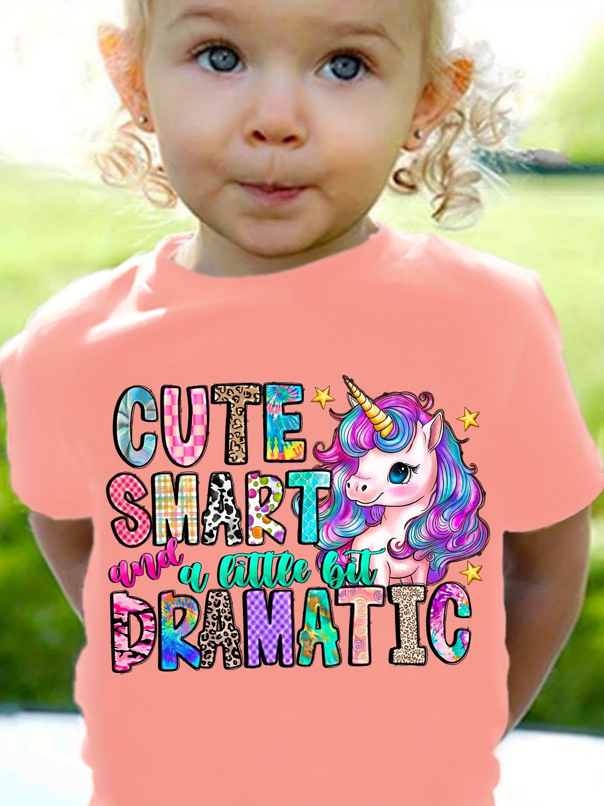 [WHOLESALE ONLY - CONTACT TO ORDER] Toddler Girls 100% Combed Cotton Unicorn Slogan Graphic Short Sleeve T-Shirt (Peach Pink) [KW-177]