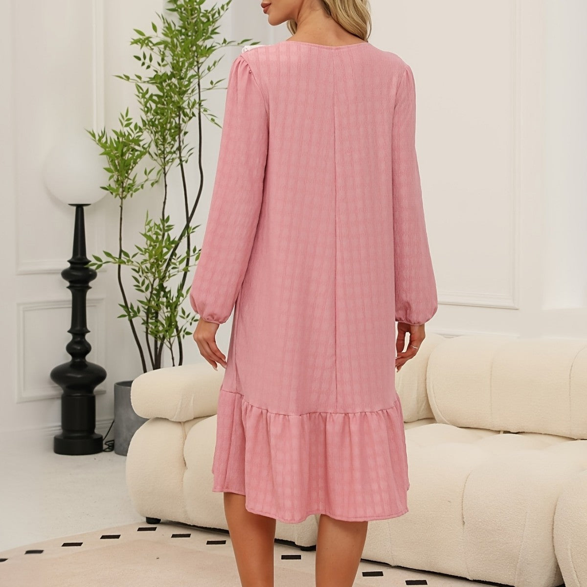 [WHOLESALE ONLY - CONTACT TO ORDER] Women's Victorian Lace Square Neck Long Sleeve Nightgown Lounge Dress (Dusty Rose) [AW-391]