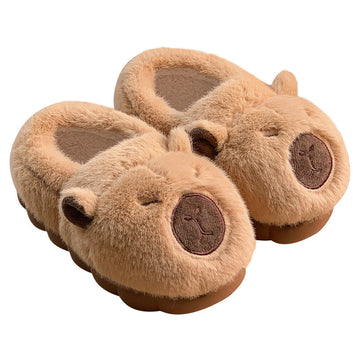 [WHOLESALE ONLY - CONTACT TO ORDER] Unisex 3D Cute Capybara Plush Fleece-Lined Non-Slip Platform Slippers (Warm Caramel Brown) [FM-134]