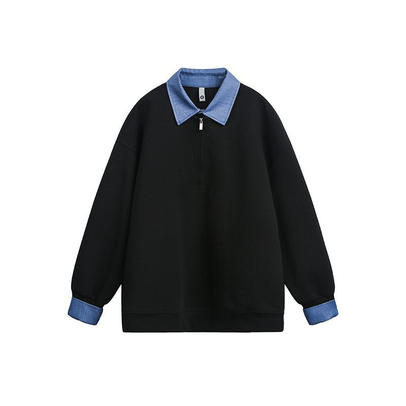 Men’s Half-Zip Sweatshirt with Shirt Layer Detail – Casual Collared Pullover, Relaxed Fit for Fall & Winter[NA-002]