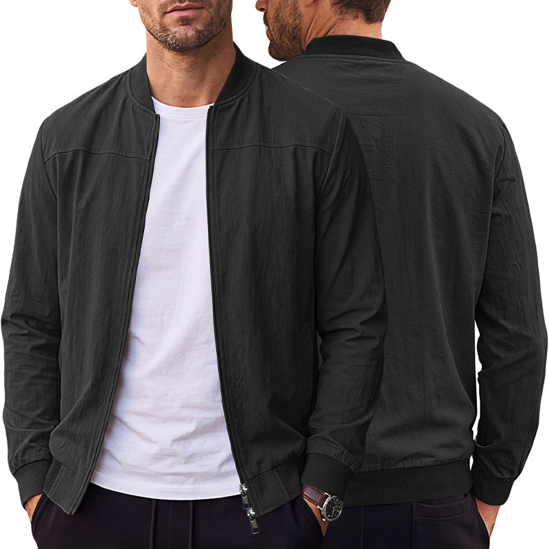 [WHOLESALE ONLY - CONTACT TO ORDER] Men's Lightweight Crinkle Washed Cotton Blend Baseball Collar Bomber Jacket with Ribbed Trim [AW-244]