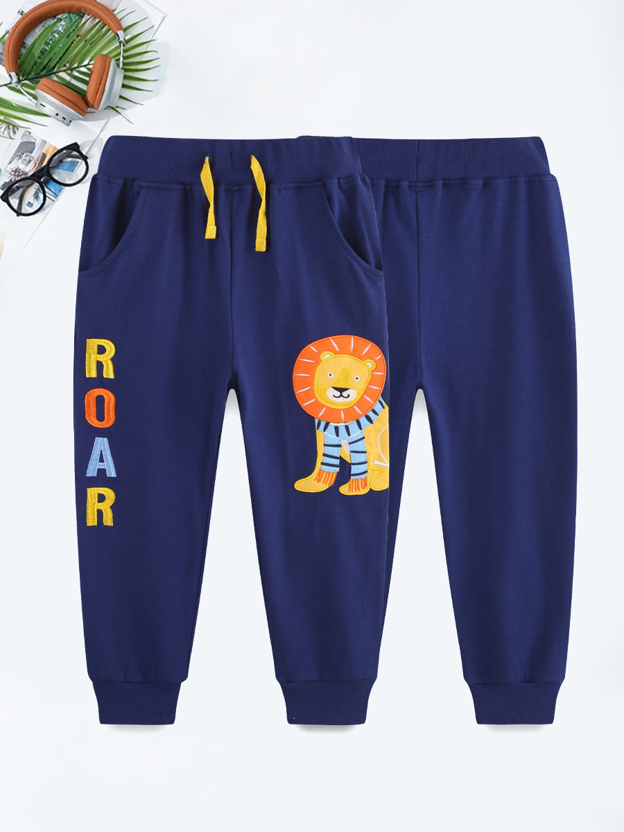[WHOLESALE ONLY - CONTACT TO ORDER] Toddler & Boys Cotton French Terry Cartoon Lion Appliqué Jogger Sweatpants (Navy Blue) [KW-247]