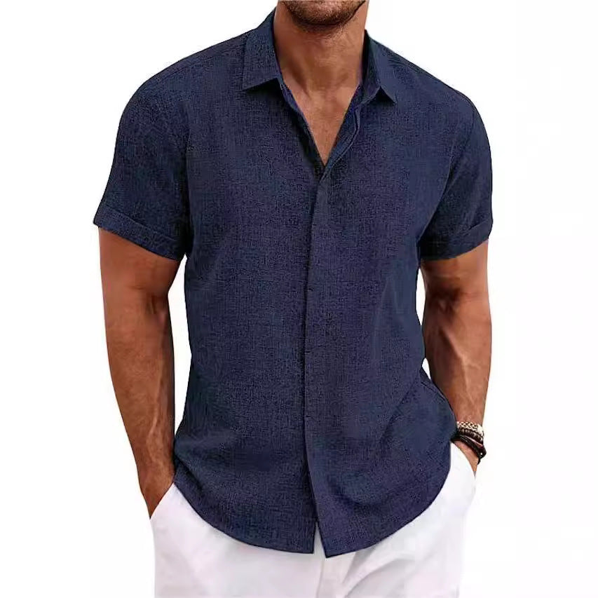 [WHOLESALE ONLY - CONTACT TO ORDER] Men's Breathable Cotton Linen Blend Short Sleeve Button-Down Casual Beach Shirt [AW-272]