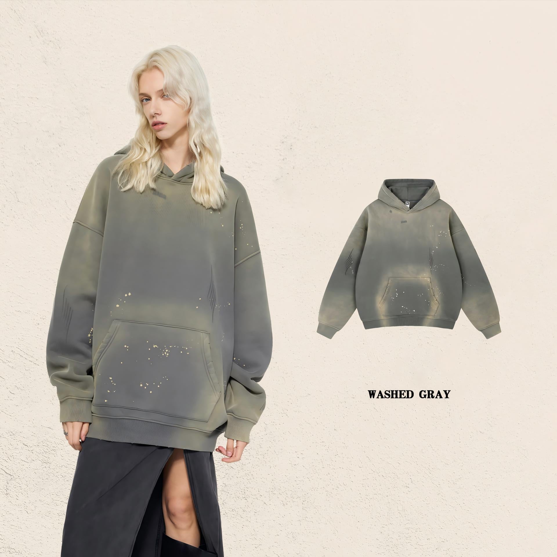 Men’s 360g Fleece-Lined Hoodie – American Streetwear Paint Splatter Monkey Print[DROP2-004]