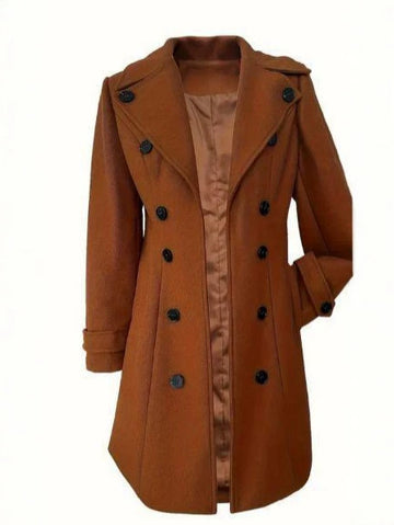 [WHOLESALE ONLY - CONTACT TO ORDER] Women's Heavyweight 65% Cotton Double-Breasted Slim Fit Mid-Length Woolen Trench Coat (Rust Brown) [AW-360]