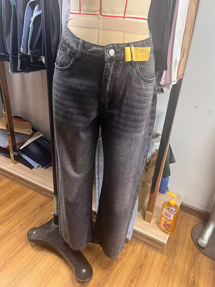 [WHOLESALE ONLY - CONTACT TO ORDER] Women's High-Waisted Washed Baggy Wide-Leg Denim Jeans (Vintage Grey Black) - Catalog Display Only (Do Not Order Directly)