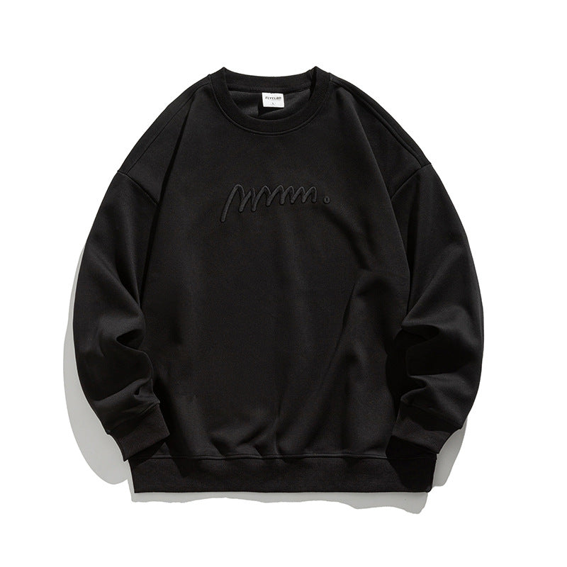 [WHOLESALE ONLY - CONTACT TO ORDER] Unisex Relaxed Fit Heavyweight 100% Combed Cotton Tonal 3D Embroidery Crewneck Sweatshirt (Jet Black) [AW-298]