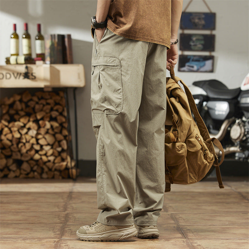 [WHOLESALE ONLY - CONTACT TO ORDER] Men's Gorpcore Techwear Quick-Dry Wide-Leg Parachute Cargo Pants with Drawstring (Desert Sage) [AW-331]