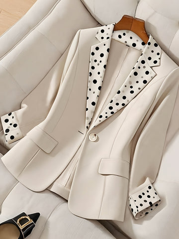 [WHOLESALE ONLY - CONTACT TO ORDER] Women's Elegant Slim-Fit Polka Dot Contrast Notch Lapel Crepe Suit Blazer (Beige Apricot) [AW-394]