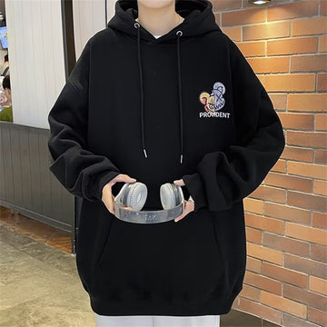 [WHOLESALE ONLY - CONTACT TO ORDER] Unisex Heavyweight Cotton Blend Split Bear Graphic Fleece Pullover Hoodie (Noir Black) [AW-525]