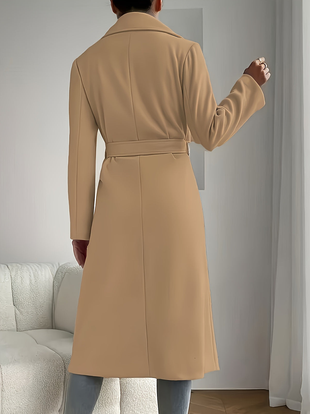 [WHOLESALE ONLY - CONTACT TO ORDER] Women's Heavyweight 70% Cotton Notch Lapel Belted Long Trench Duster Coat (Classic Camel) [AW-359]