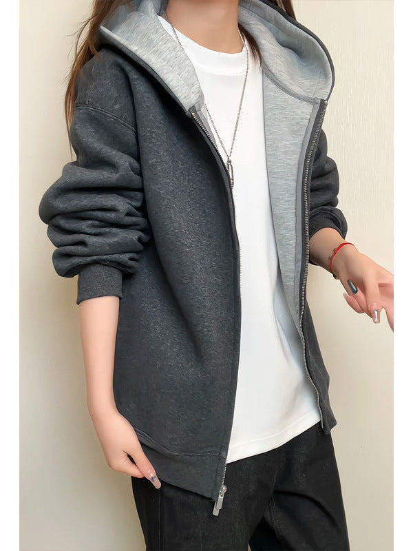 [WHOLESALE ONLY - CONTACT TO ORDER] Unisex Korean Clean Fit Heavyweight Scuba Fleece High-Neck Two-Way Full-Zip Hoodie (Charcoal Heather Grey) [AW-341]