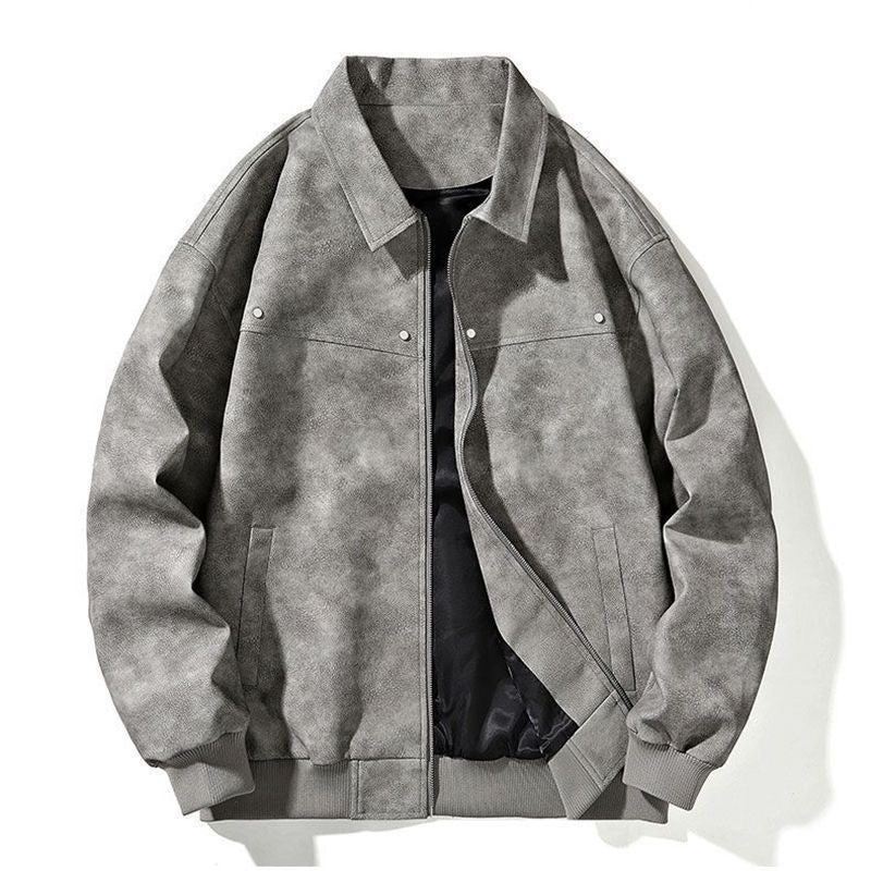[WHOLESALE ONLY - CONTACT TO ORDER] Men's Vintage Distressed Faux Suede Turn-Down Collar Bomber Jacket with Riveted Yoke [AW-252]