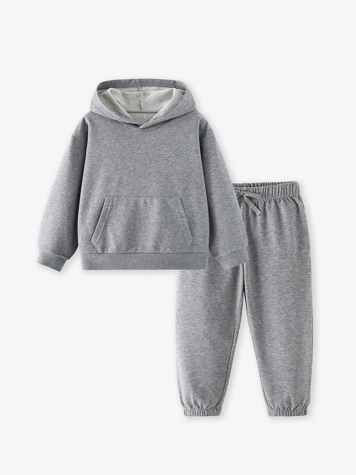 [WHOLESALE ONLY - CONTACT TO ORDER] Kids Unisex Heavyweight Cotton French Terry Blank Hoodie & Sweatpants 2-Piece Sweatsuit Set (Heather Grey) [KW-242]