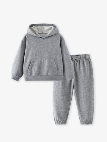 [WHOLESALE ONLY - CONTACT TO ORDER] Kids Unisex Heavyweight Cotton French Terry Blank Hoodie & Sweatpants 2-Piece Sweatsuit Set (Heather Grey) [KW-242]