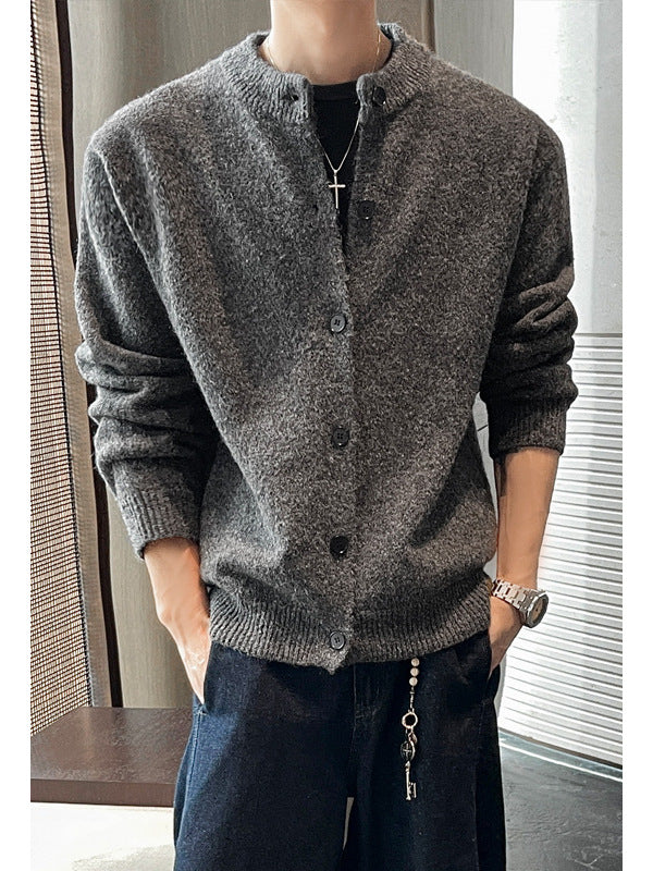 [WHOLESALE ONLY - CONTACT TO ORDER] Unisex Oversized 70% Combed Cotton Heavyweight Brushed Knit Button-Up Cardigan Sweater (Charcoal Grey) [AW-399]