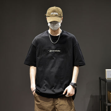 [WHOLESALE ONLY - CONTACT TO ORDER] Unisex Heavyweight 100% Cotton 3D Embossed Letter Graphic Oversized Short Sleeve T-Shirt (Washed Black) [AW-366]