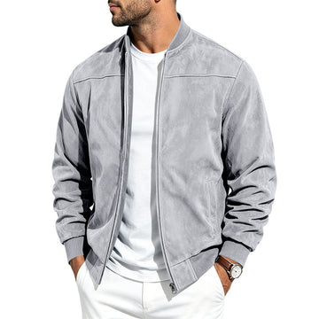 [WHOLESALE ONLY - CONTACT TO ORDER] Men's Premium Faux Suede Zip-Up Bomber Jacket with Ribbed Trim [AW-241]