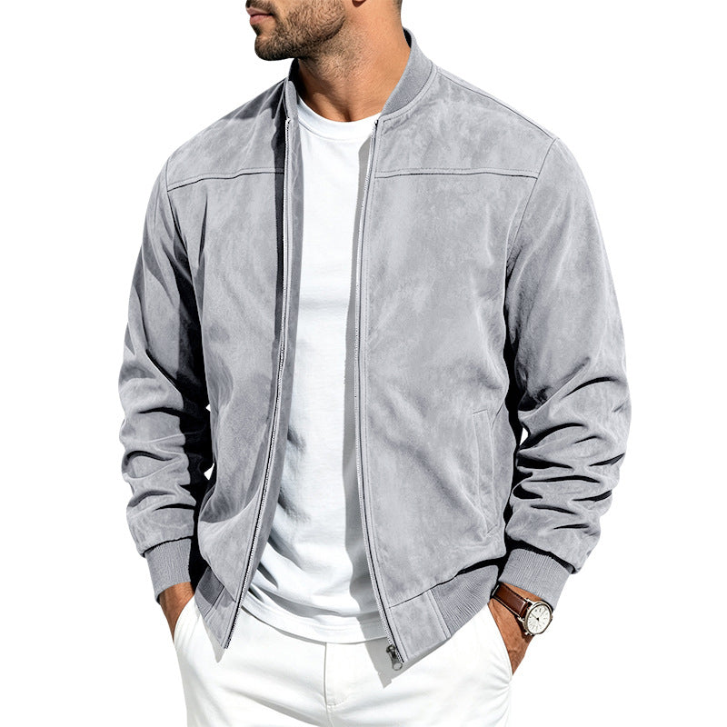 [WHOLESALE ONLY - CONTACT TO ORDER] Men's Premium Faux Suede Zip-Up Bomber Jacket with Ribbed Trim [AW-241]