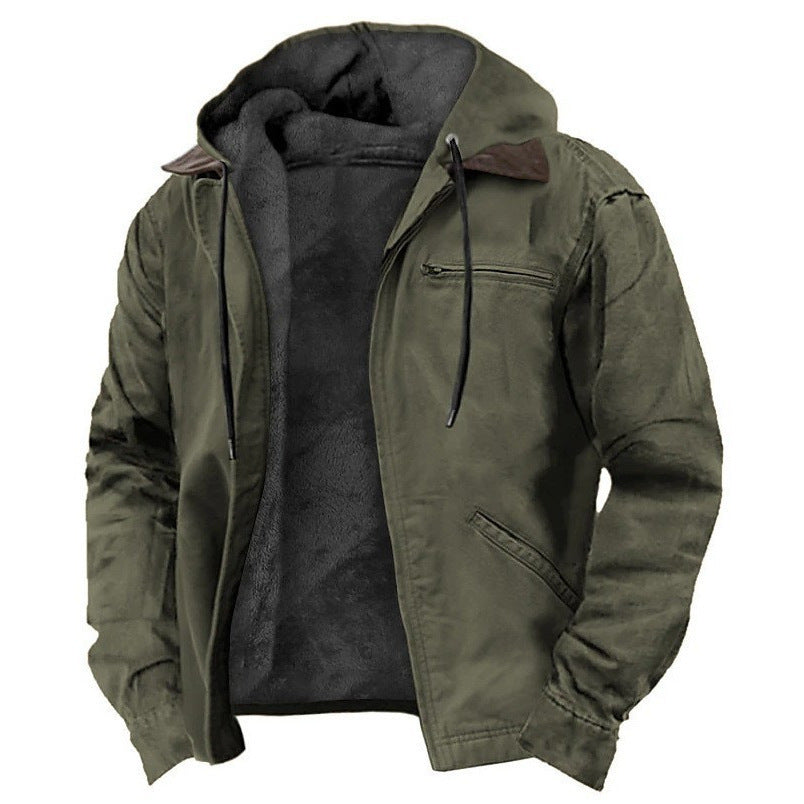 [WHOLESALE ONLY - CONTACT TO ORDER] Men's Heavyweight Fleece-Lined Canvas Workwear Jacket with Contrast Hood & Collar [AW-242]