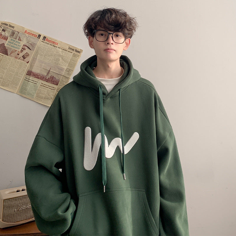 [WHOLESALE ONLY - CONTACT TO ORDER] Unisex Heavyweight Cotton Blend Chenille Wave Graphic Fleece Pullover Hoodie (Forest Green) [AW-529]