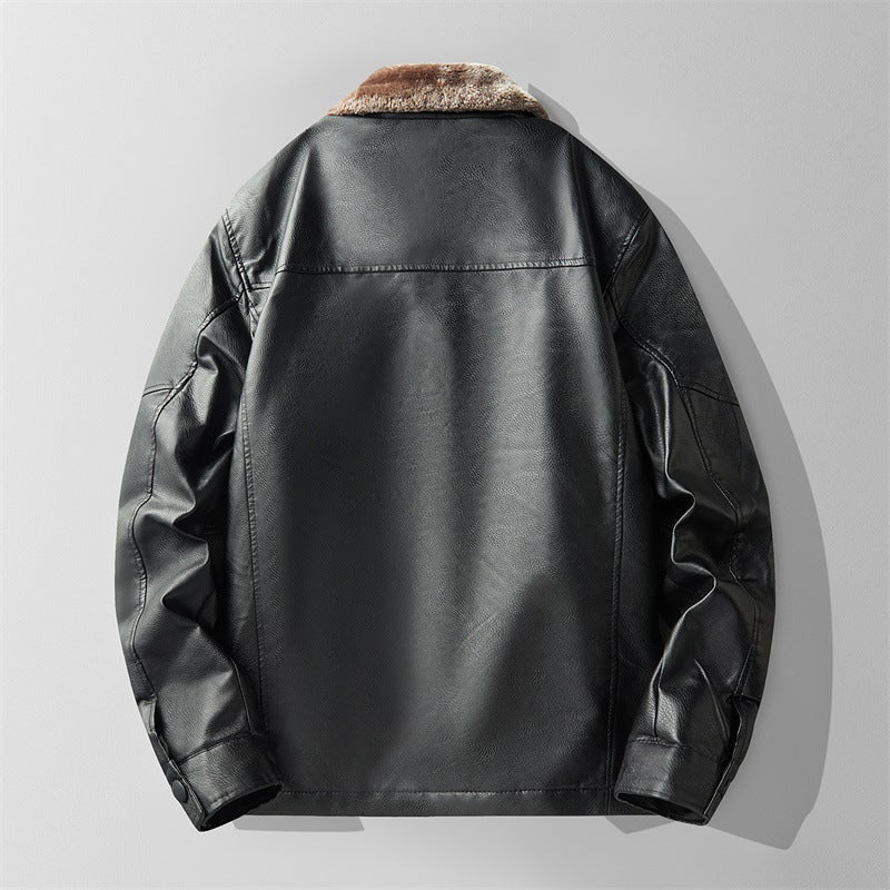 [WHOLESALE ONLY - CONTACT TO ORDER] Men's Heavyweight Faux Leather Sherpa Fleece Lined Winter Bomber Jacket with Fur Collar (Black) [AW-254]