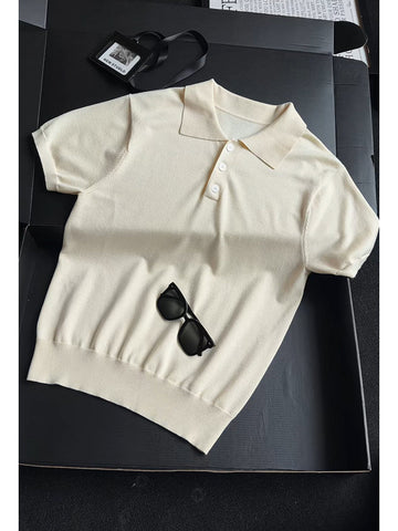 [WHOLESALE ONLY - CONTACT TO ORDER] Men's Relaxed-Fit 75% Combed Cotton Breathable Knit Short Sleeve Polo Shirt (Cream White) [AW-400]