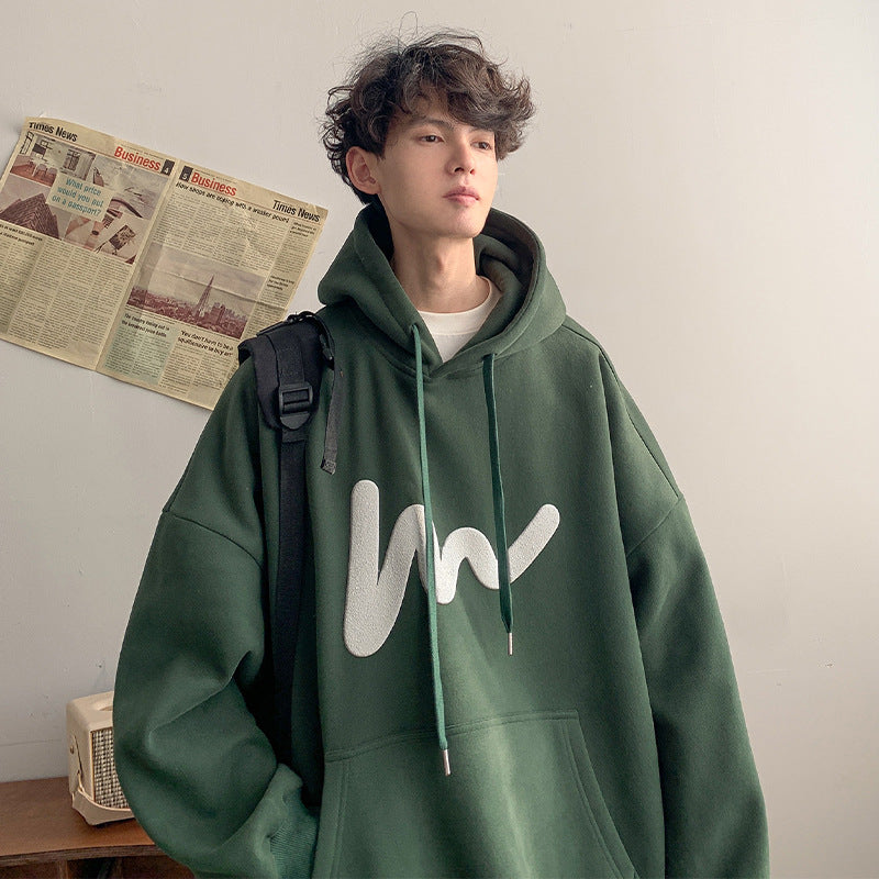 [WHOLESALE ONLY - CONTACT TO ORDER] Unisex Heavyweight Cotton Blend Chenille Wave Graphic Fleece Pullover Hoodie (Forest Green) [AW-529]