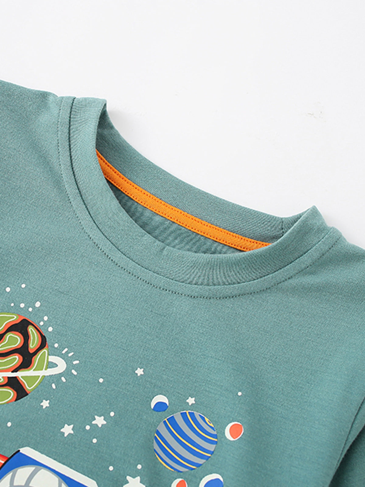 [WHOLESALE ONLY - CONTACT TO ORDER] Toddler & Boys 100% Combed Cotton Space Astronaut & Planets Long Sleeve T-Shirt (Sage Green) [KW-243]