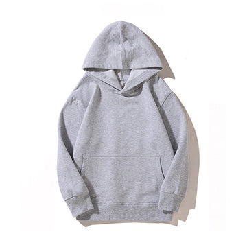 [WHOLESALE ONLY - CONTACT TO ORDER] Toddler & Kids Unisex Relaxed Fit Heavyweight 100% Combed Cotton Blank Crossover Hooded Pullover Sweatshirt (Heather Grey) [KW-191]