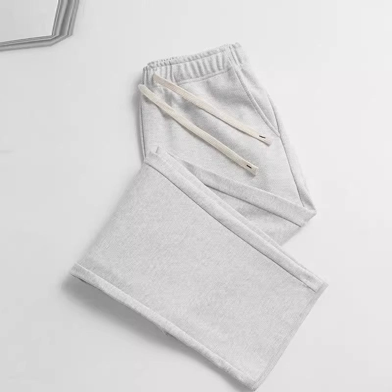 [WHOLESALE ONLY - CONTACT TO ORDER] Unisex Relaxed Fit Heavyweight Cotton Textured Twill Knit Straight-Leg Drawstring Sweatpants (Light Heather Grey) [AW-292]