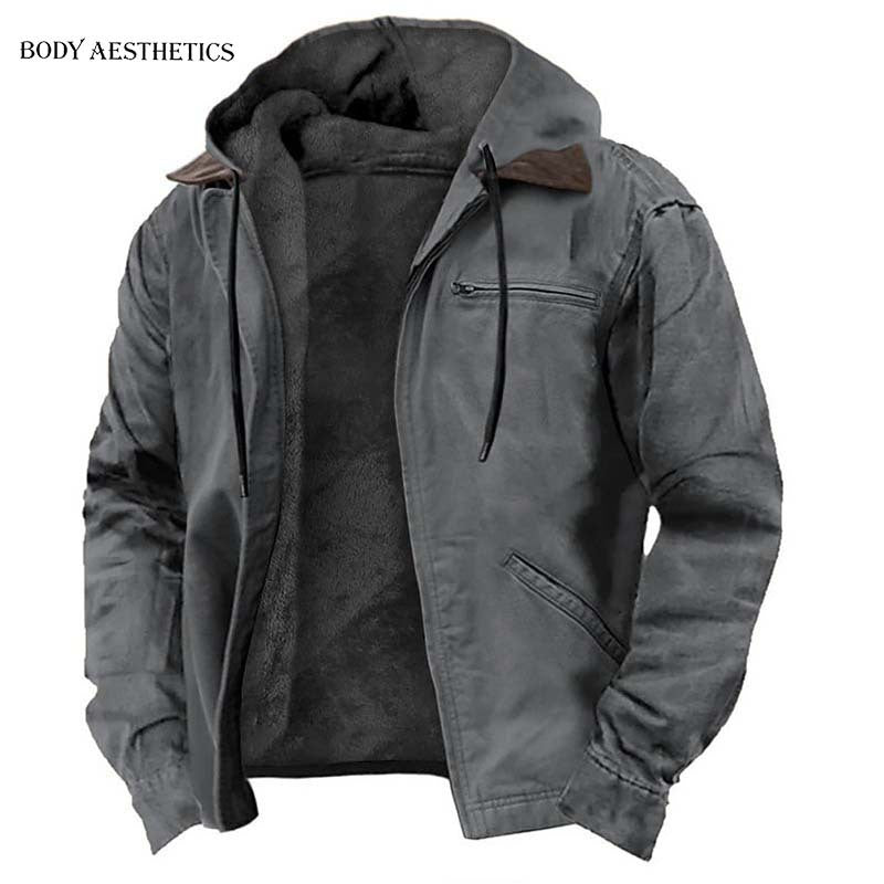 [WHOLESALE ONLY - CONTACT TO ORDER] Men's Heavyweight Fleece-Lined Canvas Workwear Jacket with Contrast Hood & Collar [AW-242]