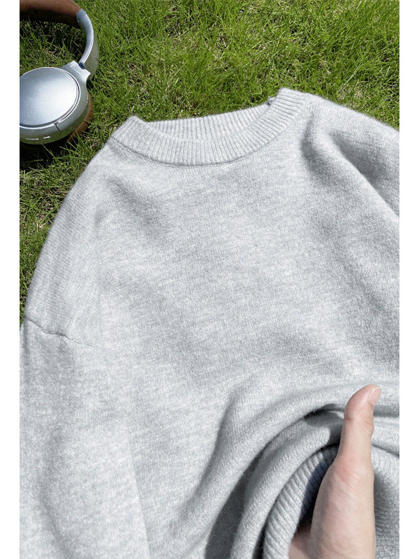 [WHOLESALE ONLY - CONTACT TO ORDER] Unisex Oversized 70% Combed Cotton Heavyweight Ribbed Crewneck Knit Pullover Sweater (Heather Grey) [AW-397]