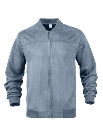 [WHOLESALE ONLY - CONTACT TO ORDER] Men's Fleece-Lined Faux Suede Baseball Collar Zip-Up Bomber Jacket with Ribbed Trim [AW-245]