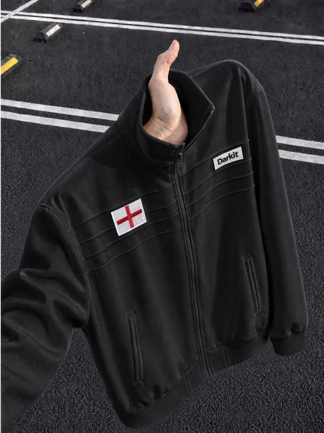 [WHOLESALE ONLY - CONTACT TO ORDER] Unisex Heavyweight Cotton Blend Vintage Blokecore Stand Collar Full-Zip Knit Track Jacket (Noir Black) [AW-508]