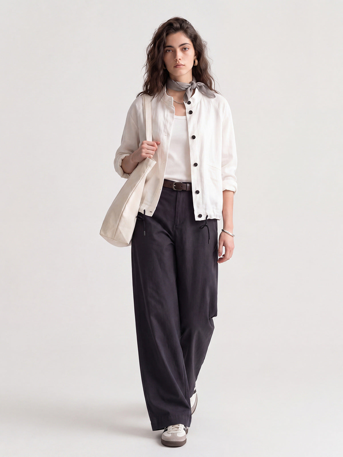 [WHOLESALE ONLY - CONTACT TO ORDER] Women's High-Rise Wide-Leg Cotton Chino Trousers with Belt Loops (Dark Charcoal Navy) - Catalog Display Only (Do Not Order Directly)
