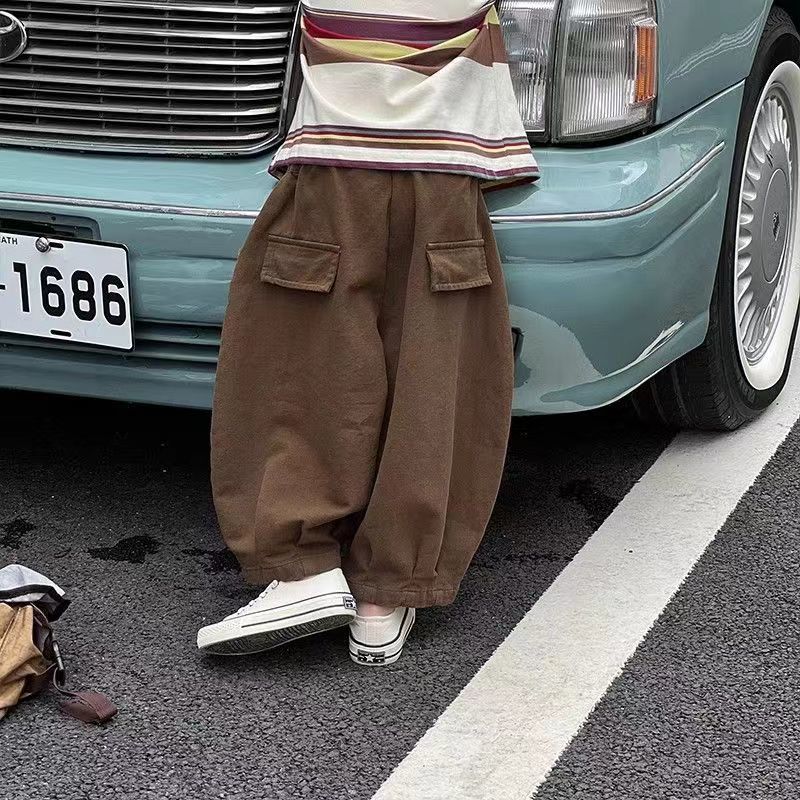 [WHOLESALE ONLY - CONTACT TO ORDER] Kids Unisex Heavyweight 80% Cotton Balloon Lantern Pants with Flap Pockets (Cocoa Brown) [KW-183]