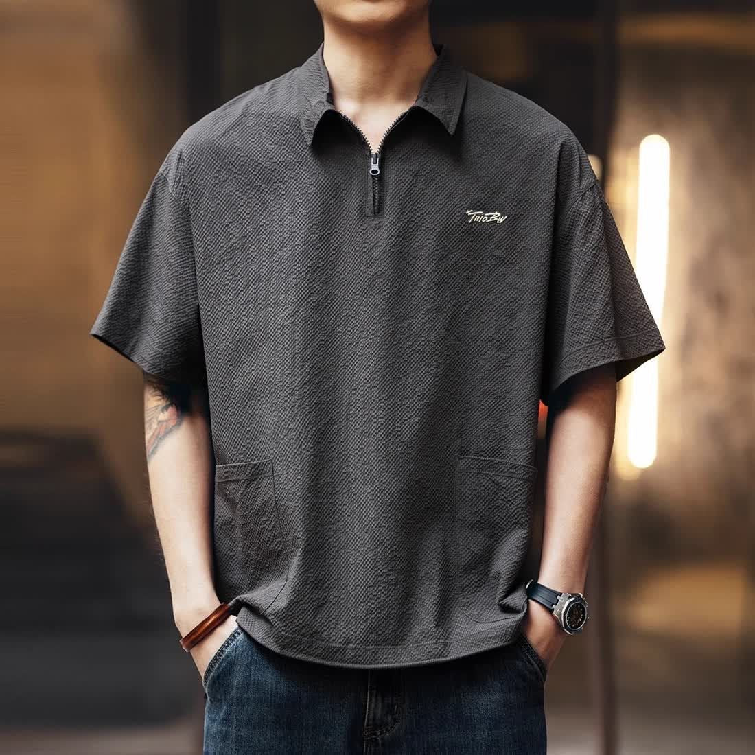 Men’s Quick-Dry Polo Shirt – Lightweight Textured Cooling Fabric, Relaxed Fit Summer Tee[NA-013]