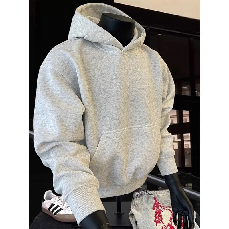 [WHOLESALE ONLY - CONTACT TO ORDER] Unisex Relaxed Fit Heavyweight 450 GSM 100% Combed Cotton Crossover Hooded Pullover Sweatshirt (Oatmeal Heather Grey) [AW-302]