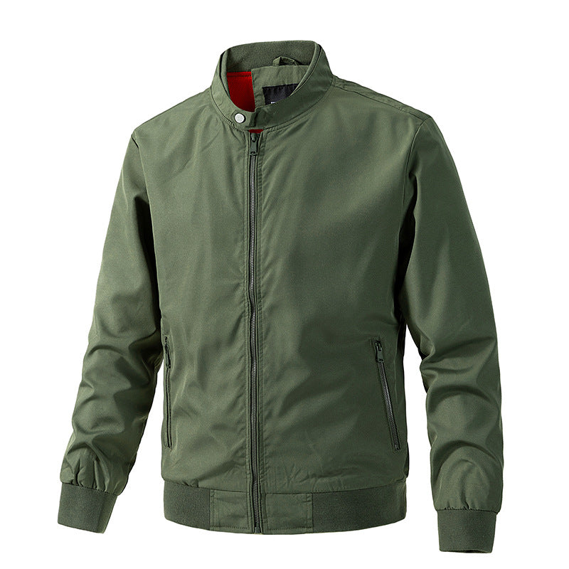 [WHOLESALE ONLY - CONTACT TO ORDER] Men's Classic Stand Collar Lightweight Windbreaker Bomber Jacket with Ribbed Trim [AW-240]