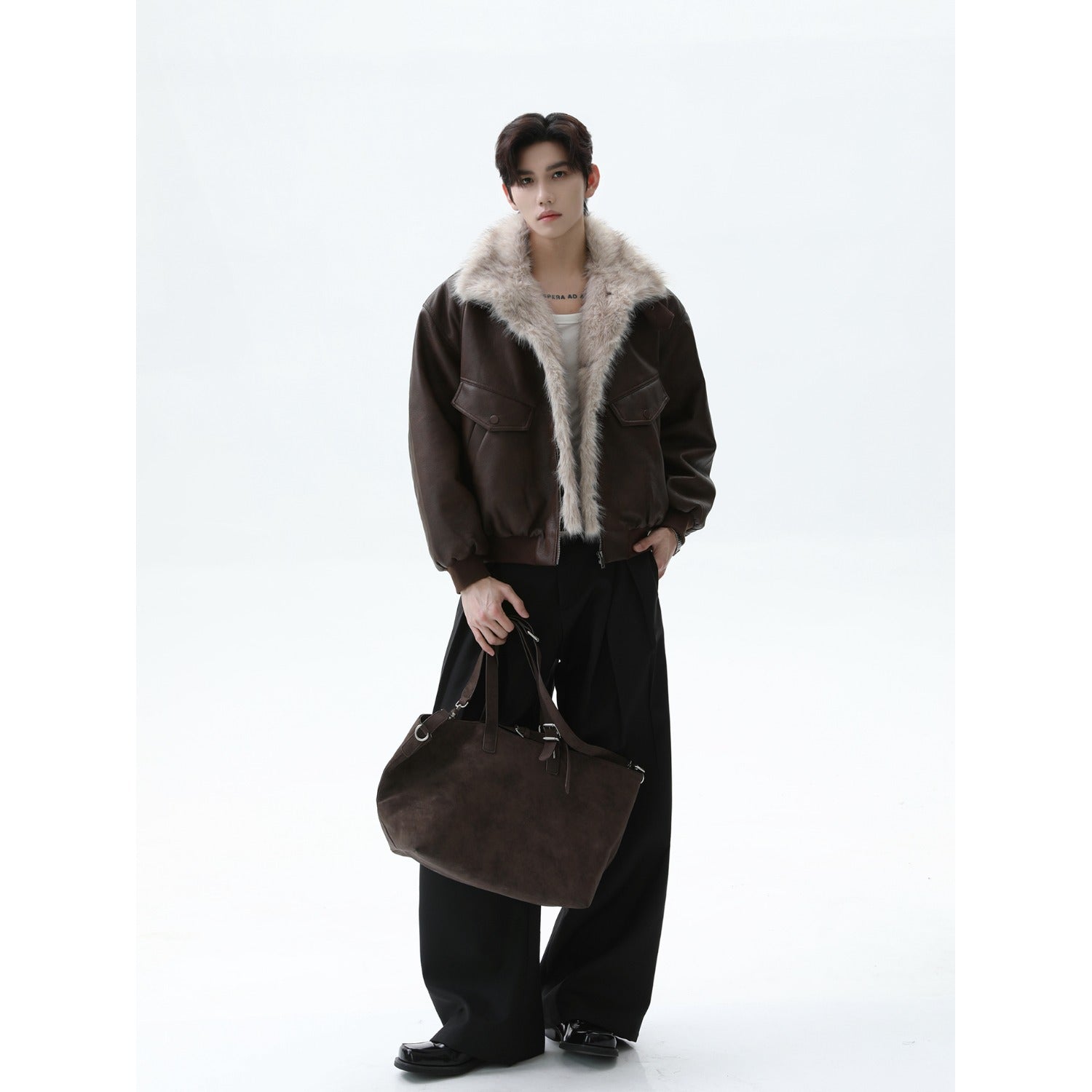 American Vintage “Zu Shan Diao” Style Short Faux Shearling Jacket with Fur Collar – Thick & Warm[DROP3-003]