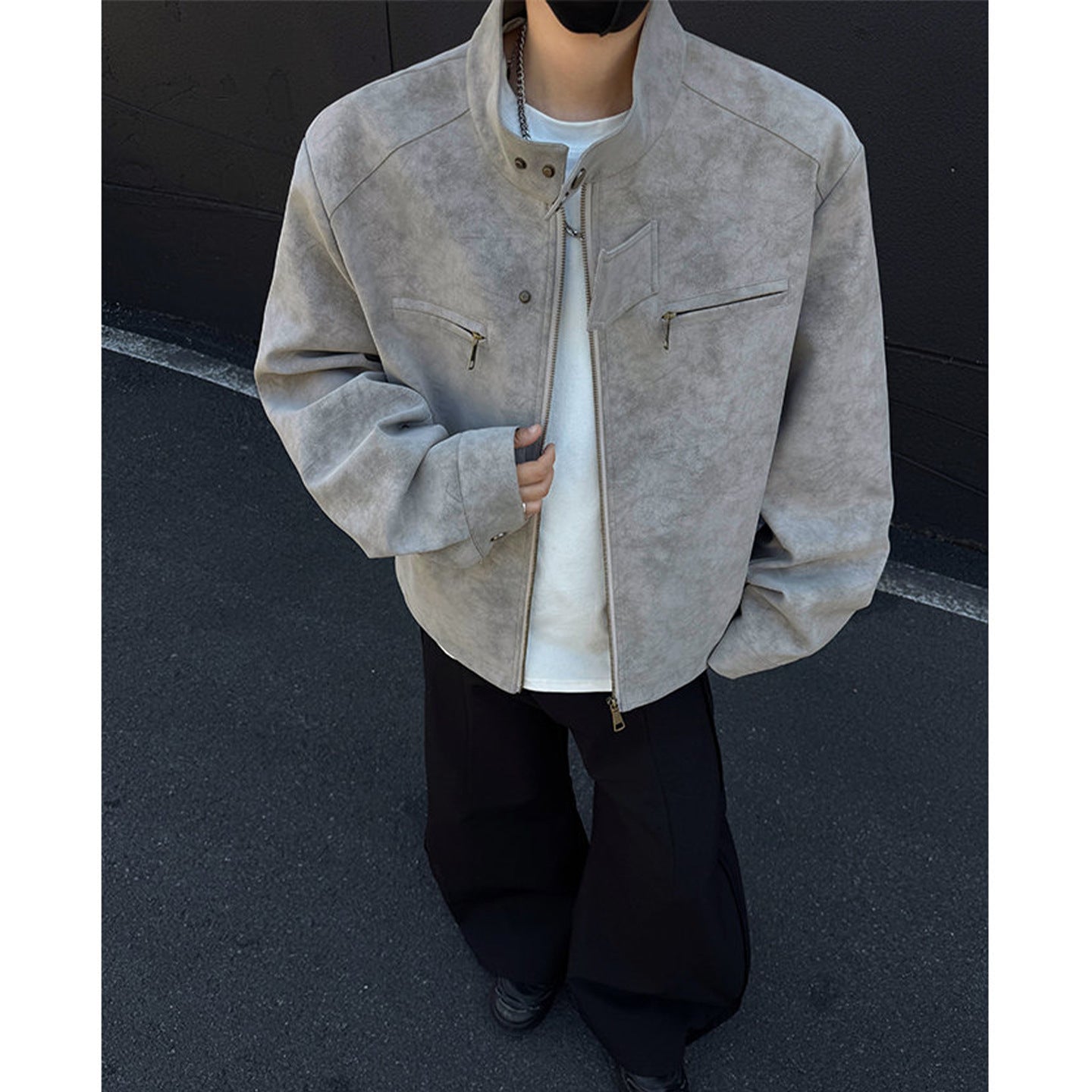 Men’s Minimalist PU Leather Jacket – Cropped Loose Fit Casual Coat, Old Money Style Outerwear[NA-019]