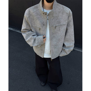 Men’s Minimalist PU Leather Jacket – Cropped Loose Fit Casual Coat, Old Money Style Outerwear[NA-019]