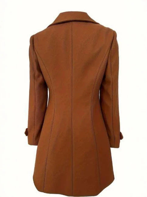 [WHOLESALE ONLY - CONTACT TO ORDER] Women's Heavyweight 65% Cotton Double-Breasted Slim Fit Mid-Length Woolen Trench Coat (Rust Brown) [AW-360]