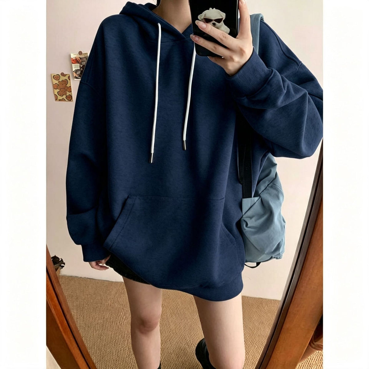 [WHOLESALE ONLY - CONTACT TO ORDER] Unisex Heavyweight 70% Cotton Oversized Drop-Shoulder Pullover Hoodie with Kangaroo Pocket (Deep Navy Blue) [AW-385]