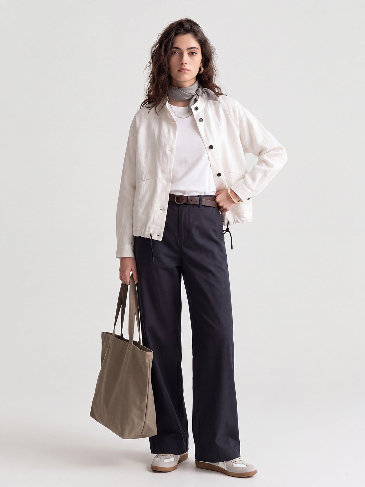 [WHOLESALE ONLY - CONTACT TO ORDER] Women's High-Rise Wide-Leg Cotton Chino Trousers with Belt Loops (Dark Charcoal Navy) - Catalog Display Only (Do Not Order Directly)