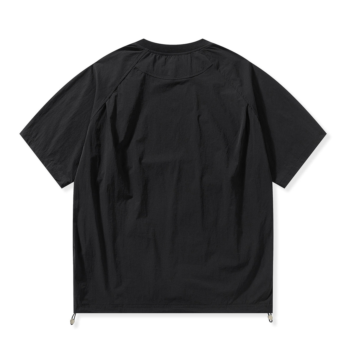 [WHOLESALE ONLY - CONTACT TO ORDER] Unisex Gorpcore Techwear Spliced Drawstring Nylon Short Sleeve T-Shirt (Black / Sage Green) [AW-365]